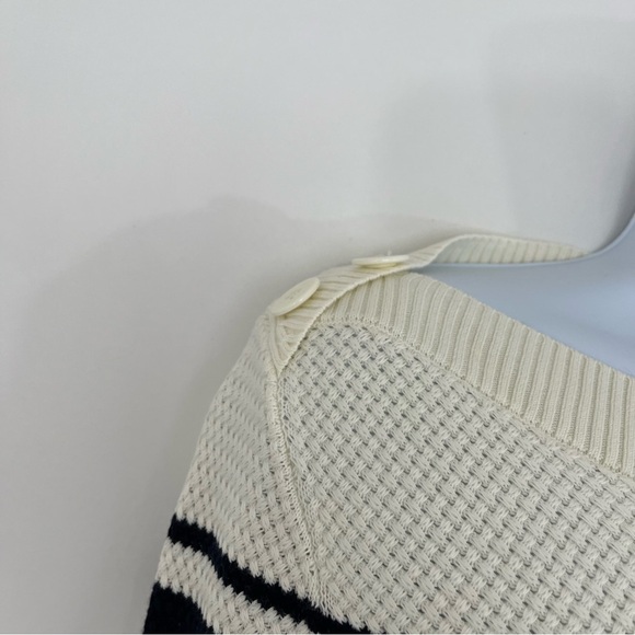 Talbots Cream Navy Stripe Boat Neck Long Sleeve Sweater - Picture 3 of 13